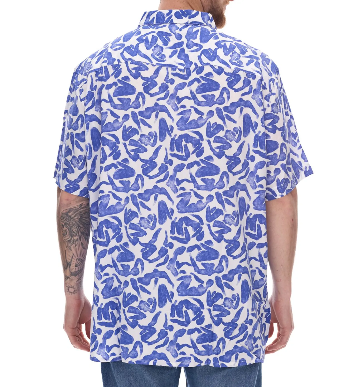 Hemden & Poloshirts*O46bpx Herren Viskose-Hemd Kurzarm-Hemd mit Blumen-Print Sommer-Hemd Urlaubs-Shirt 945910 Weiß/Blau