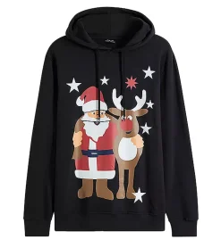 Große Größen|Pullover & Sweater*O46bpx Herren Weihnachts-Hoodie Baumwoll-Pullover Kapuzen-Pullover mit Santa Motiv Sweat-Pullover Langarm-Shirt Große Größen 956890 Schwarz