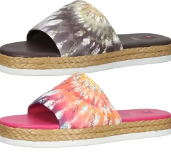 Zehentrenner & Sandalen*högl Damen Strand-Pantolette mit Batikprint Sommer-Schuhe 3-10 0738 in oder Pink Braun
