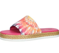 Zehentrenner & Sandalen*högl Damen Strand-Pantolette mit Batikprint Sommer-Schuhe 3-10 0738 in oder Pink Braun
