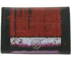 Portemonnaies & Geldbörsen*BioworldMerch HIM Leder-Geldbörse mit rotem Heartagram-Motiv Metalldruckknöpfen und Kette Rockiger Gothic-Style LW107086HIM Schwarz/Rot