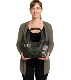 Rucksäcke & Taschen*BioworldMerch HIM Punkrock-Band Schulter-Tasche Damen Handtasche mit breitem Riemen 23x13x10,5cm LB103930HIM0 Schwarz/Grau