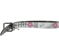 Gürtel*BioworldMerch HIM Rockband Gürtel für Damen Einheitsgröße 100cm Echtleder-Gürtel mit beidseitigem Muster BT110925HIM3 Weiß/Pink