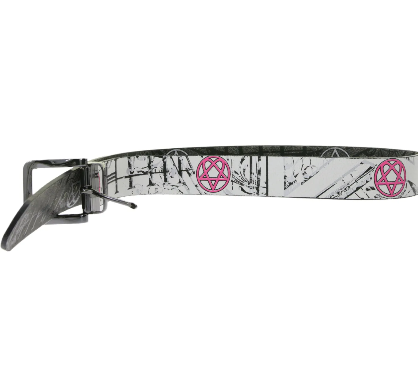 Gürtel*BioworldMerch HIM Rockband Gürtel für Damen Einheitsgröße 100cm Echtleder-Gürtel mit beidseitigem Muster BT110925HIM3 Weiß/Pink