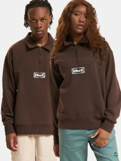 Sweater & Pullover|Pullover & Sweater*HUF Slate Fleecepullover mit Viertelreißverschluss, espresso