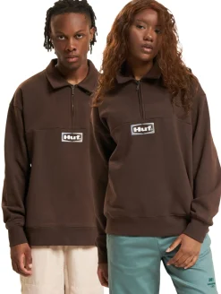 Sweater & Pullover|Pullover & Sweater*HUF Slate Fleecepullover mit Viertelreißverschluss, espresso
