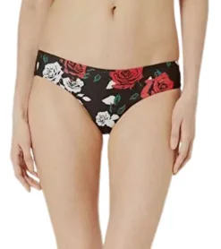 Wassersport|Bademode & Nachtwäsche*Hurley Quick Dry Damen Bikini-Unterteil Bikini-Hose mit Allover Rosen-Muster BQ4792 010 Schwarz/Rot/Weiß
