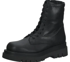 Boots & Stiefel*ILC Damen Biker-Stiefel mit derber Sohle Echtleder-Boots Schnür-Stiefel C44-3542-01 Schwarz