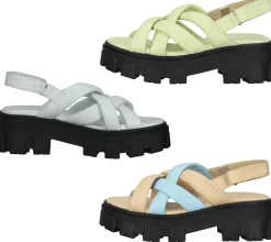 Zehentrenner & Sandalen*ILC Damen Sandalette Riemchen-Sandalen mit derber Sohle Echtleder C45-8541 Beige/Blau, Grün oder Weiß