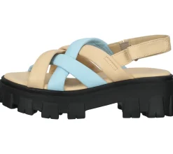 Zehentrenner & Sandalen*ILC Damen Sandalette Riemchen-Sandalen mit derber Sohle Echtleder C45-8541 Beige/Blau, Grün oder Weiß