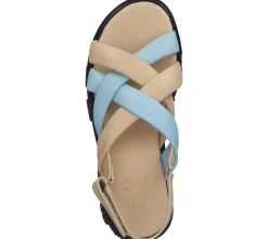 Zehentrenner & Sandalen*ILC Damen Sandalette Riemchen-Sandalen mit derber Sohle Echtleder C45-8541 Beige/Blau, Grün oder Weiß