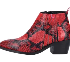 Boots & Stiefel*ILC Damen Stiefel elegante Echtleder-Stiefelette Absatz-Schuhe mit Allover-Muster 514513 Rot/Schwarz