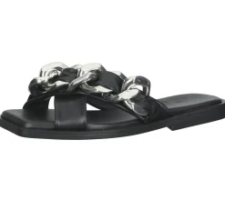 Zehentrenner & Sandalen|Pantoffeln & Hausschuhe*ILC Evelyn Soft Damen Pantolette Echtleder-Sandale mit extravagantem Riemen Sommer-Schuhe C45-8585 -01 Schwarz