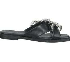 Zehentrenner & Sandalen|Pantoffeln & Hausschuhe*ILC Evelyn Soft Damen Pantolette Echtleder-Sandale mit extravagantem Riemen Sommer-Schuhe C45-8585 -01 Schwarz