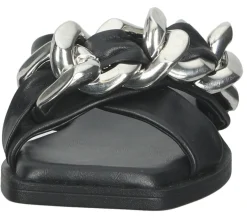 Zehentrenner & Sandalen|Pantoffeln & Hausschuhe*ILC Evelyn Soft Damen Pantolette Echtleder-Sandale mit extravagantem Riemen Sommer-Schuhe C45-8585 -01 Schwarz