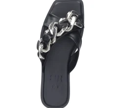 Zehentrenner & Sandalen|Pantoffeln & Hausschuhe*ILC Evelyn Soft Damen Pantolette Echtleder-Sandale mit extravagantem Riemen Sommer-Schuhe C45-8585 -01 Schwarz