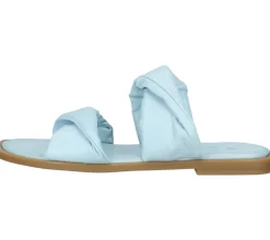 Zehentrenner & Sandalen|Pantoffeln & Hausschuhe*ILC Liberika Damen Pantolette Echtleder-Sandale mit verdrehtem Riemen Sommer-Schuhe C45-3720-11 Hell-Blau