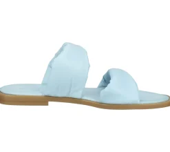 Zehentrenner & Sandalen|Pantoffeln & Hausschuhe*ILC Liberika Damen Pantolette Echtleder-Sandale mit verdrehtem Riemen Sommer-Schuhe C45-3720-11 Hell-Blau