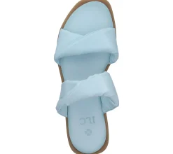 Zehentrenner & Sandalen|Pantoffeln & Hausschuhe*ILC Liberika Damen Pantolette Echtleder-Sandale mit verdrehtem Riemen Sommer-Schuhe C45-3720-11 Hell-Blau