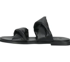 Zehentrenner & Sandalen|Pantoffeln & Hausschuhe*ILC Liberika Damen Pantolette Echtleder-Sandale mit verdrehtem Riemen Sommer-Schuhe C45-3720-01 Schwarz