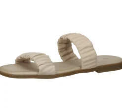 Zehentrenner & Sandalen|Pantoffeln & Hausschuhe*ILC Livia Damen Pantolette Echtleder-Sandale mit gerafftem Riemen Sommer-Schuhe C45-3784 in , Beige oder Weiß Rosa