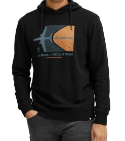 Pullover & Sweater*INDICODE Forzo Herren Baumwoll-Hoodie nachhaltiger Kapuzen-Sweater mit großem Frontprint 55-581MM 999 Schwarz