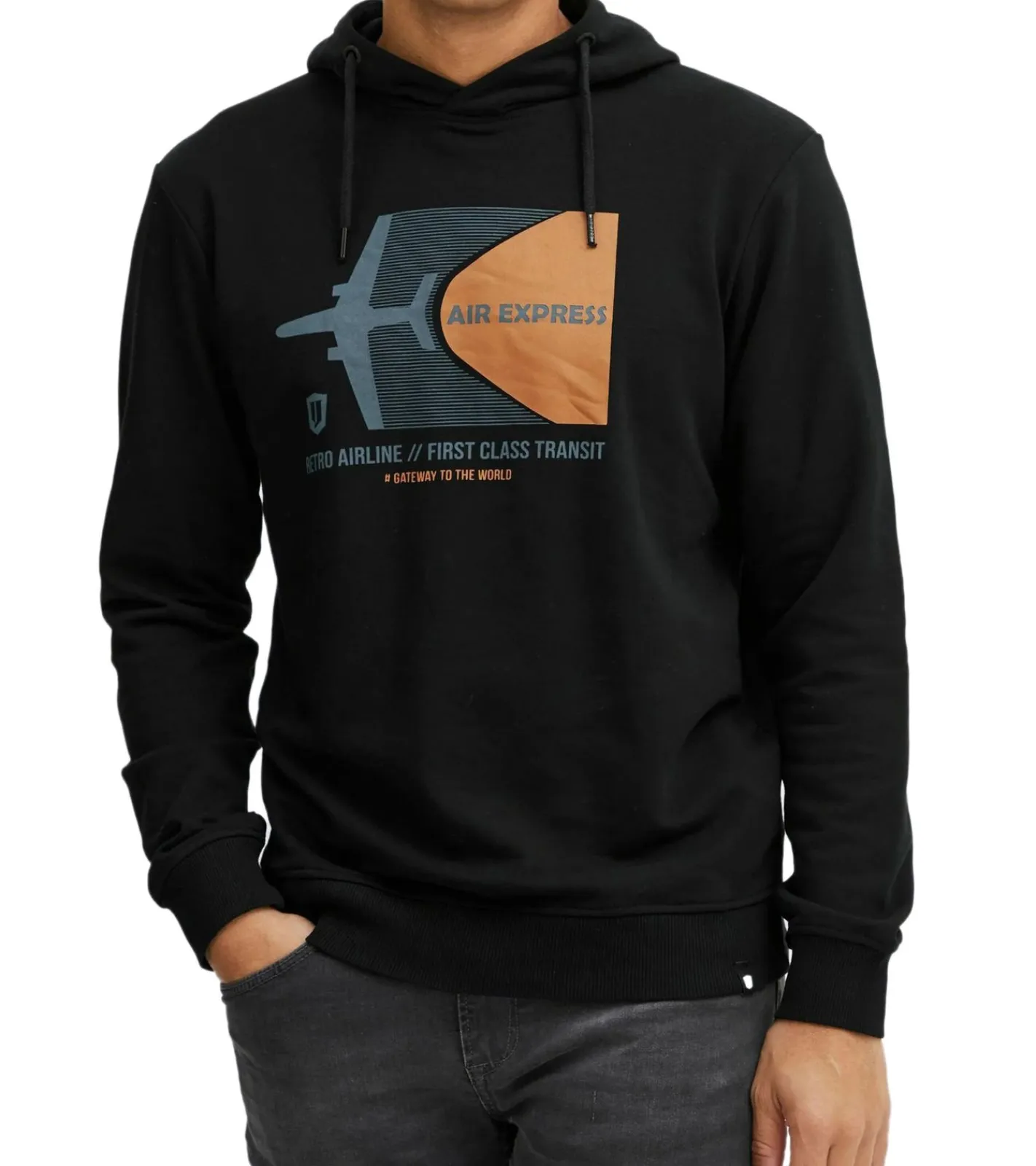 Pullover & Sweater*INDICODE Forzo Herren Baumwoll-Hoodie nachhaltiger Kapuzen-Sweater mit großem Frontprint 55-581MM 999 Schwarz