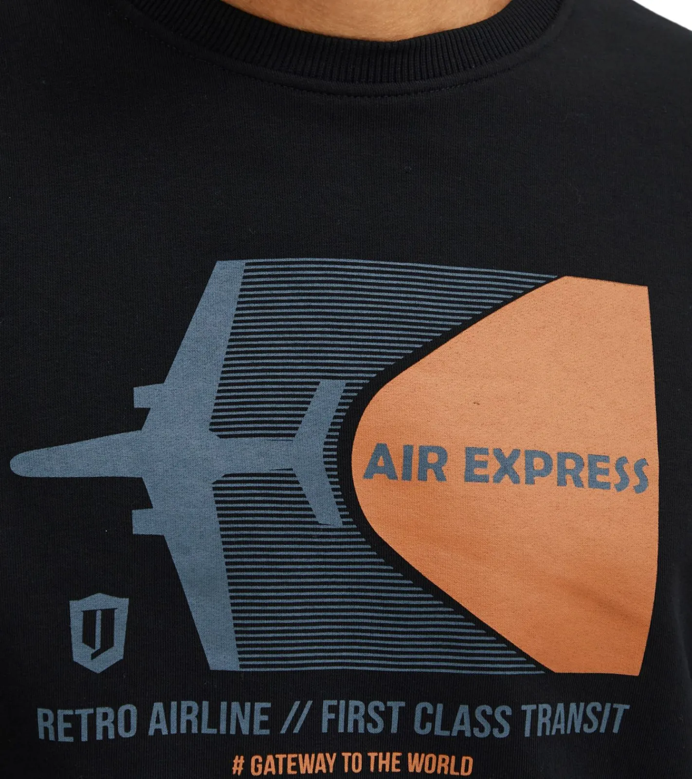 Pullover & Sweater*INDICODE IDForz Herren Baumwoll-Pullover Rundhals-Sweater mit großem Frontprint 55582MM 999 Schwarz