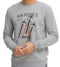 Pullover & Sweater*INDICODE IDForz Herren Baumwoll-Pullover Rundhals-Sweater mit großem Frontprint 55582MM , Grau oder Blau Schwarz