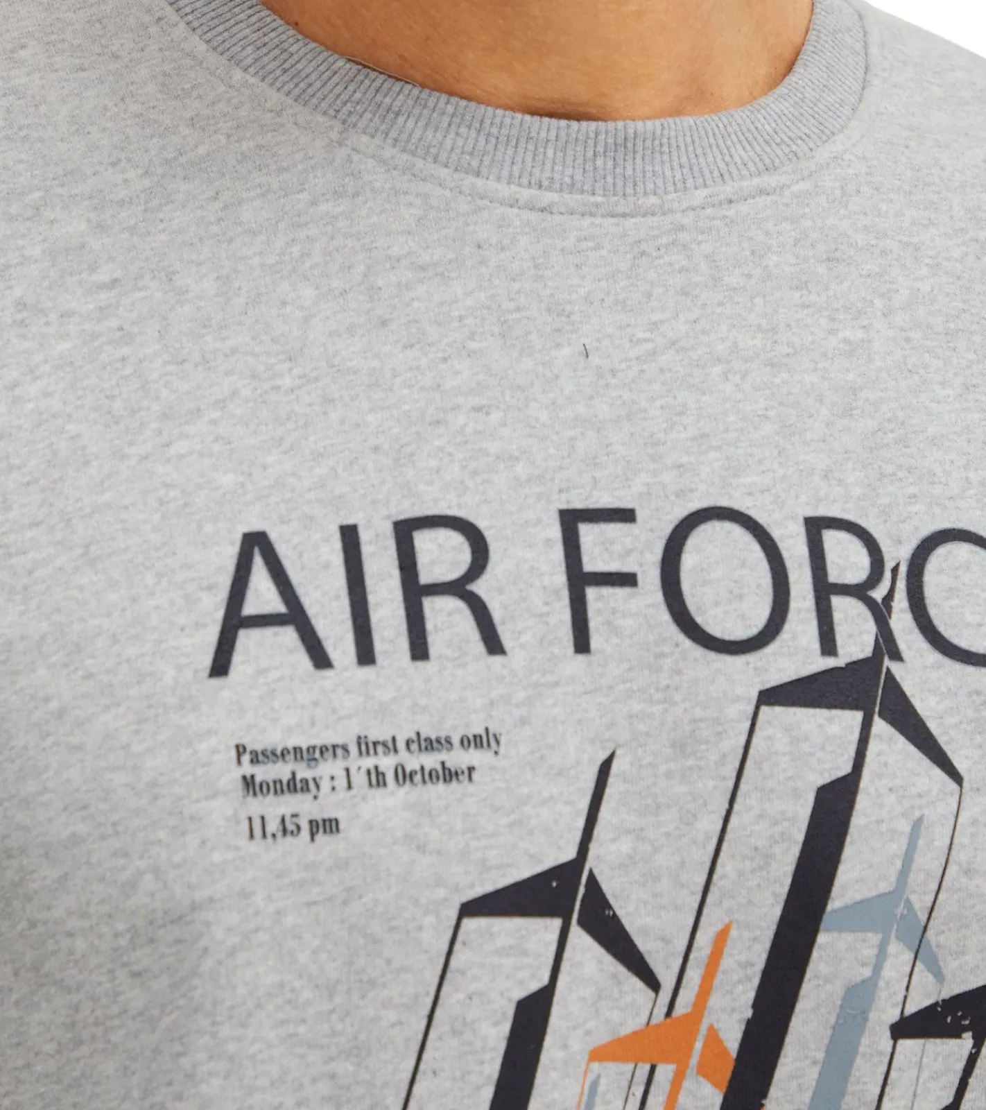 Pullover & Sweater*INDICODE IDForz Herren Baumwoll-Pullover Rundhals-Sweater mit großem Frontprint 55582MM , Grau oder Blau Schwarz