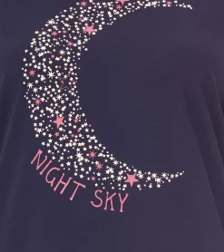 Bademode & Nachtwäsche*iris & lilly Damen Nachthemd langärmeliger Jersey-Pyjama mit Mond-Print NS2502 - B07QP1JKL5C Navy