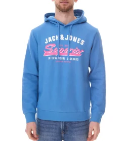 Pullover & Sweater*Jack & Jones Herren Kapuzen-Pullover Baumwoll-Pullover mit Superior Schriftzug Langarm-Shirt 12255617 Hellblau