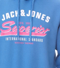 Pullover & Sweater*Jack & Jones Herren Kapuzen-Pullover Baumwoll-Pullover mit Superior Schriftzug Langarm-Shirt 12255617 Hellblau