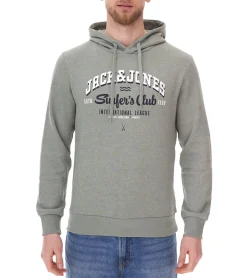 Pullover & Sweater*Jack & Jones Herren Kapuzen-Pullover Baumwoll-Pullover mit Schriftzug Langarm-Shirt 12255617 Beige, , Lindgrün oder Schwarz Hellblau