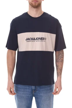 T-Shirts & Tank Tops*Jack & Jones Herren Rundhals-Shirt Baumwoll-Shirt T-Shirt Kurzarm-Shirt 12258883 Beige/Weiß oder Dunkelblau/Beige