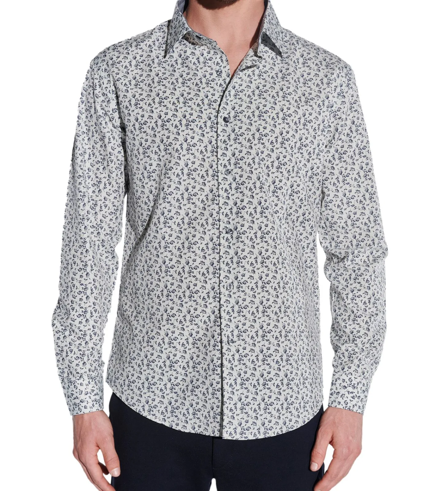 Hemden & Poloshirts*JAN PAULSEN Herren Langarm-Hemd Blumendruck in Slim-Fit Form Baumwoll-Hemd 901289 leicht Mint-Grün