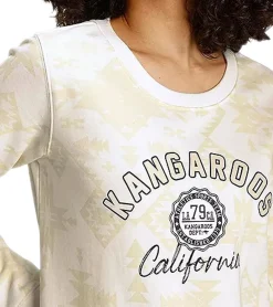 Sweater & Pullover*KangaROOS Damen Baumwoll-Sweatshirt mit dezentem Print Langarm-Shirt Rundhals-Pullover 85615113 Weiß/Gelb