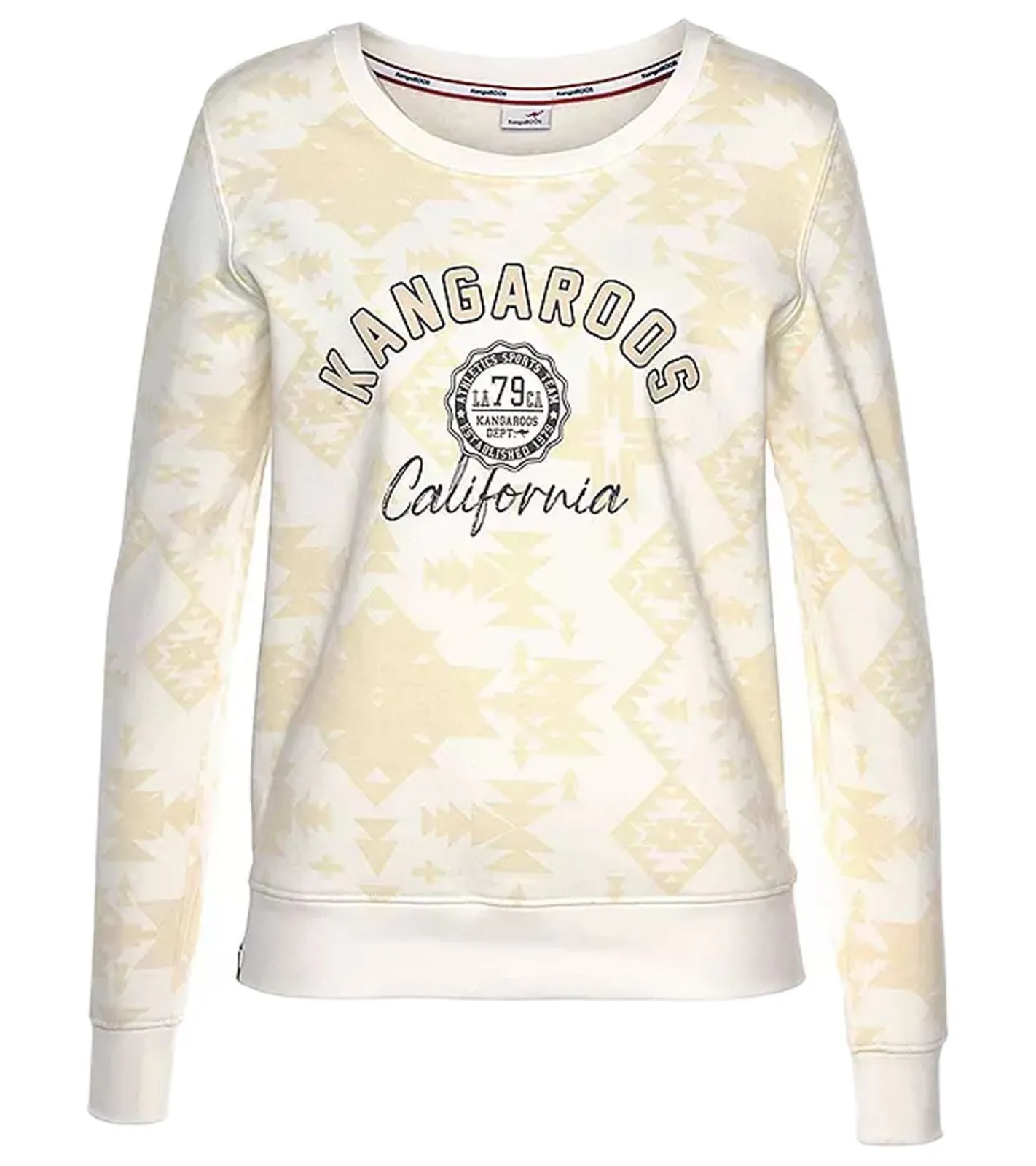 Sweater & Pullover*KangaROOS Damen Baumwoll-Sweatshirt mit dezentem Print Langarm-Shirt Rundhals-Pullover 85615113 Weiß/Gelb
