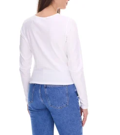 Sweater & Pullover*KangaROOS Damen Langarm-Shirt Cropped geschnitten Rundhals-Longsleeve in Wickeloptik Sweatshirt 90315813 Weiß