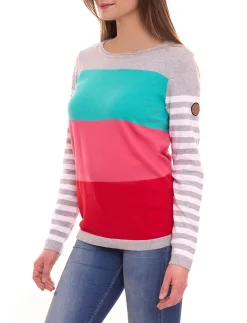 Sweater & Pullover*KangaROOS Damen Pullover Color-Blocking Baumwoll-Shirt 59680160 Grau/Türkis/Rosa
