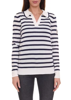 Sweater & Pullover*KangaROOS Damen Pullover modischer Feinstrick-Pullover mit V-Ausschnitt 72878349 Weiß/Blau