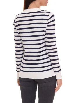 Sweater & Pullover*KangaROOS Damen Pullover modischer Feinstrick-Pullover mit V-Ausschnitt 72878349 Weiß/Blau