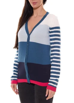 Strickjacken & Cardigans*KangaROOS Damen Strickjacke Feinstrick-Jacke im Colour-Block Design 66591238 Blau/Pink
