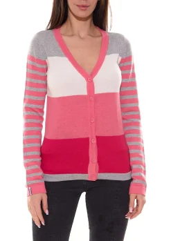 Strickjacken & Cardigans*KangaROOS Damen Strickjacke Feinstrick-Jacke im Colour-Block Design 53550801 Rosa/Grau