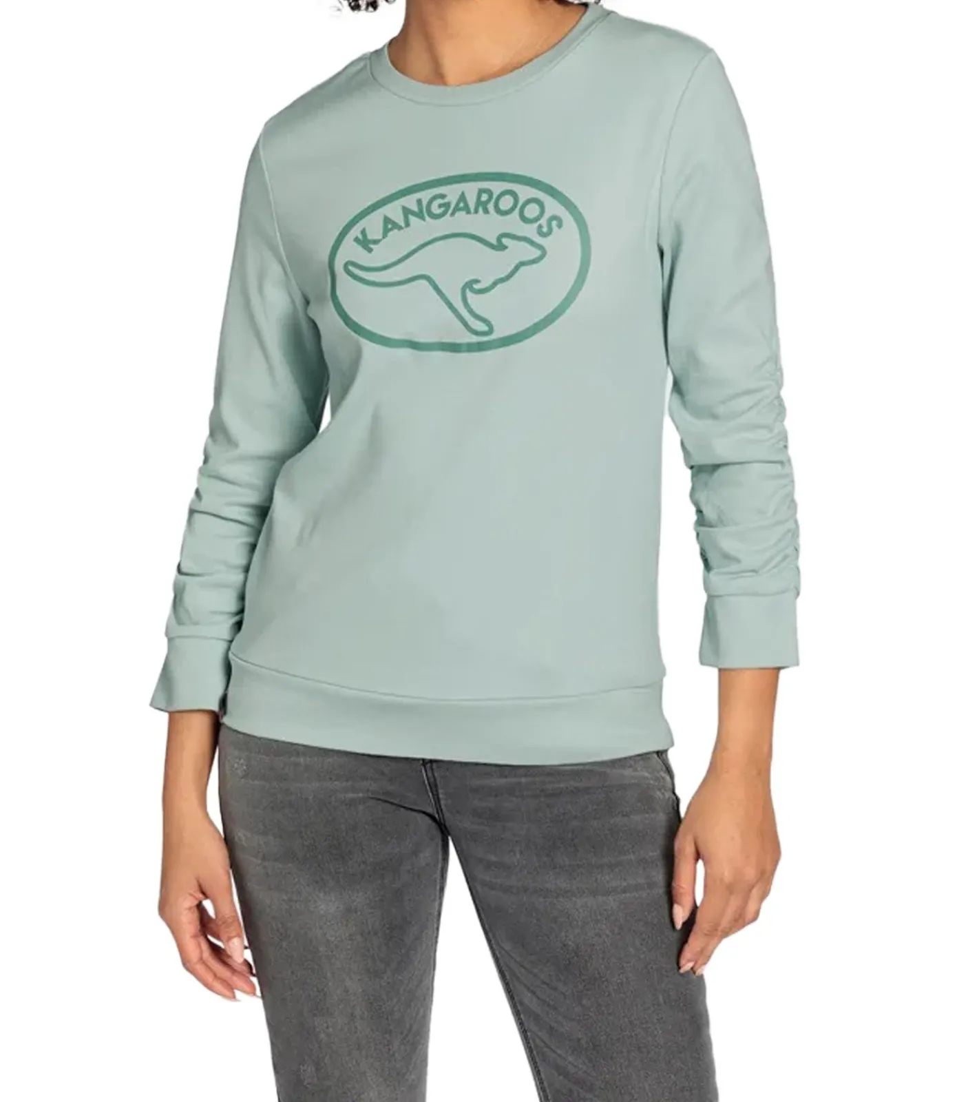 Sweater & Pullover*KangaROOS Damen Sweatshirt mit gerafften Ärmeln Baumwoll-Pullover 41267352 Mint-Grün