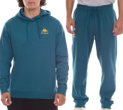 Pullover & Sweater|Jogginghosen & Fitnessmode*Kappa Dragonfly Herren Hoodie oder modischer Trainings-Anzug Petrolblau Jogginghose