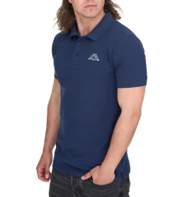 Hemden & Poloshirts*Kappa Herren Baumwoll-Polo mit kleiner Stickerei Polo-Shirt Kurzarm-Shirt Pique-Strick 303173NC A05 Dunkelblau
