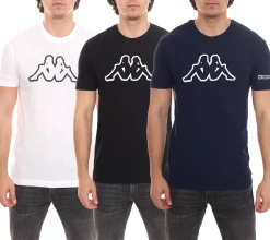 T-Shirts & Tank Tops*Kappa Herren Baumwoll-Shirt Rundhals-Shirt mit großem Logo-Patch Kurzarm-Shirt Blau, Schwarz oder Weiß