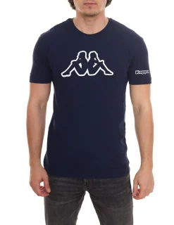 T-Shirts & Tank Tops*Kappa Herren Baumwoll-Shirt Rundhals-Shirt mit großem Logo-Patch Kurzarm-Shirt Blau, Schwarz oder Weiß