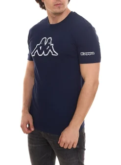 T-Shirts & Tank Tops*Kappa Herren Baumwoll-Shirt Rundhals-Shirt mit großem Logo-Patch Kurzarm-Shirt Blau, Schwarz oder Weiß